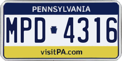 PA license plate MPD4316