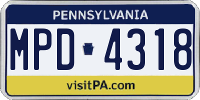 PA license plate MPD4318