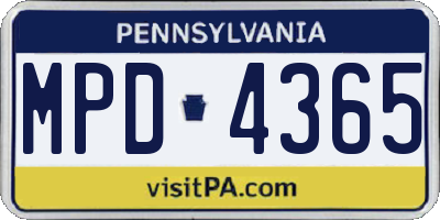 PA license plate MPD4365