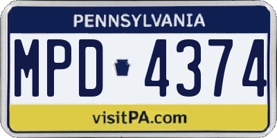 PA license plate MPD4374