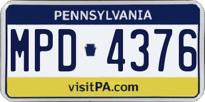 PA license plate MPD4376