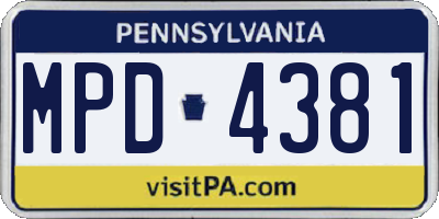 PA license plate MPD4381
