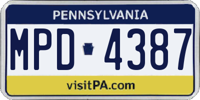 PA license plate MPD4387