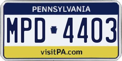 PA license plate MPD4403