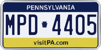 PA license plate MPD4405