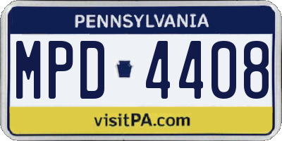 PA license plate MPD4408