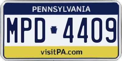 PA license plate MPD4409