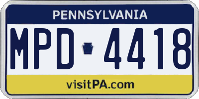 PA license plate MPD4418