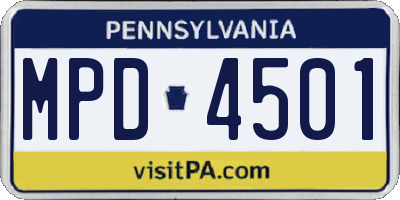 PA license plate MPD4501