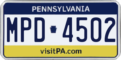 PA license plate MPD4502
