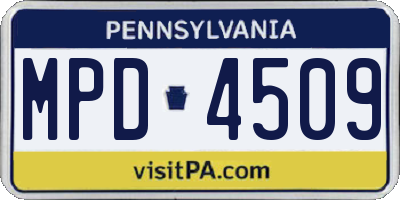 PA license plate MPD4509