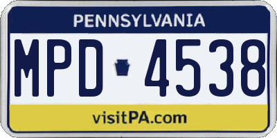 PA license plate MPD4538