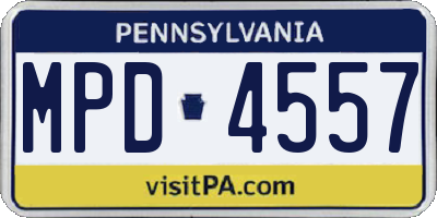 PA license plate MPD4557