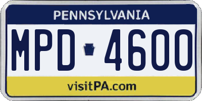 PA license plate MPD4600