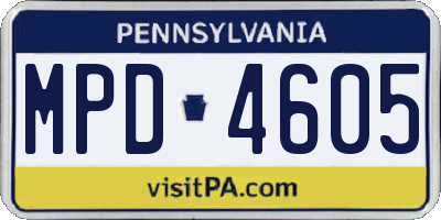PA license plate MPD4605