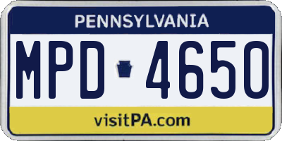 PA license plate MPD4650