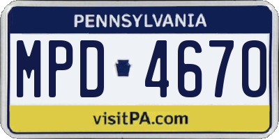 PA license plate MPD4670