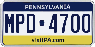 PA license plate MPD4700