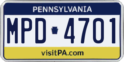 PA license plate MPD4701
