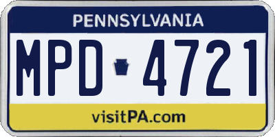 PA license plate MPD4721