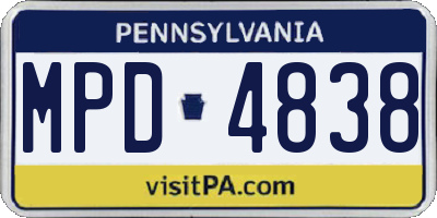PA license plate MPD4838
