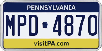 PA license plate MPD4870