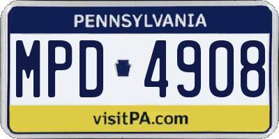 PA license plate MPD4908