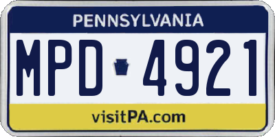 PA license plate MPD4921
