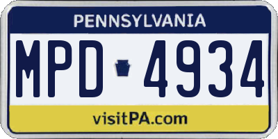 PA license plate MPD4934