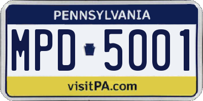 PA license plate MPD5001