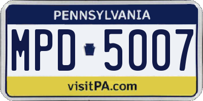 PA license plate MPD5007