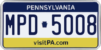 PA license plate MPD5008