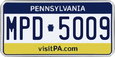 PA license plate MPD5009