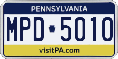 PA license plate MPD5010