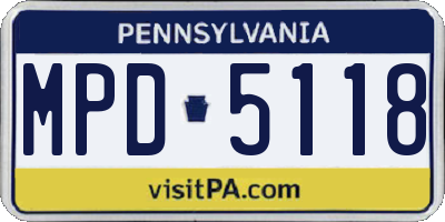 PA license plate MPD5118
