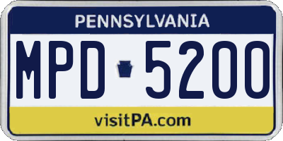 PA license plate MPD5200