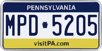 PA license plate MPD5205