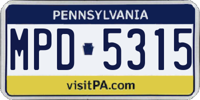 PA license plate MPD5315