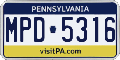 PA license plate MPD5316