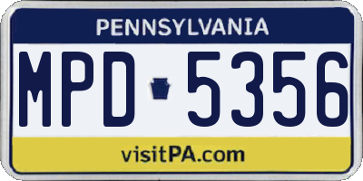 PA license plate MPD5356
