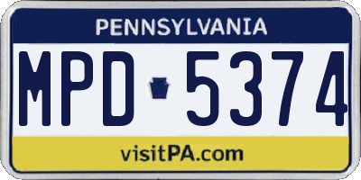 PA license plate MPD5374