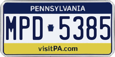PA license plate MPD5385