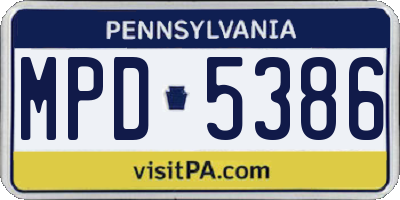 PA license plate MPD5386
