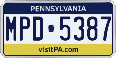 PA license plate MPD5387