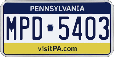 PA license plate MPD5403