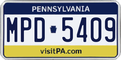 PA license plate MPD5409