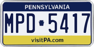 PA license plate MPD5417