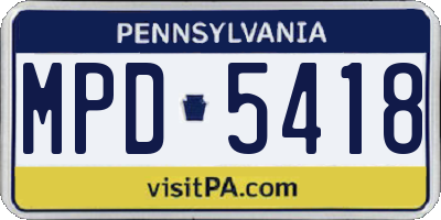 PA license plate MPD5418