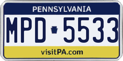 PA license plate MPD5533