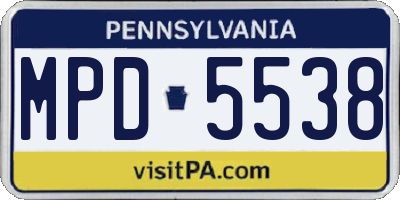 PA license plate MPD5538
